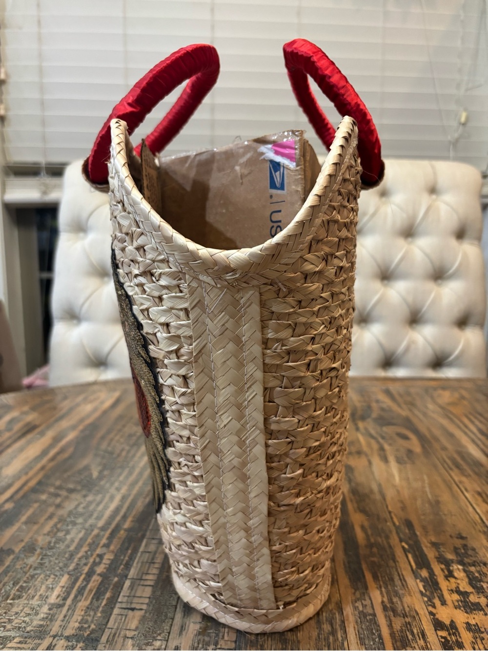 Woven Straw Sequin Wing and Lips
Tote with Red Handle - Picture 3 of 14